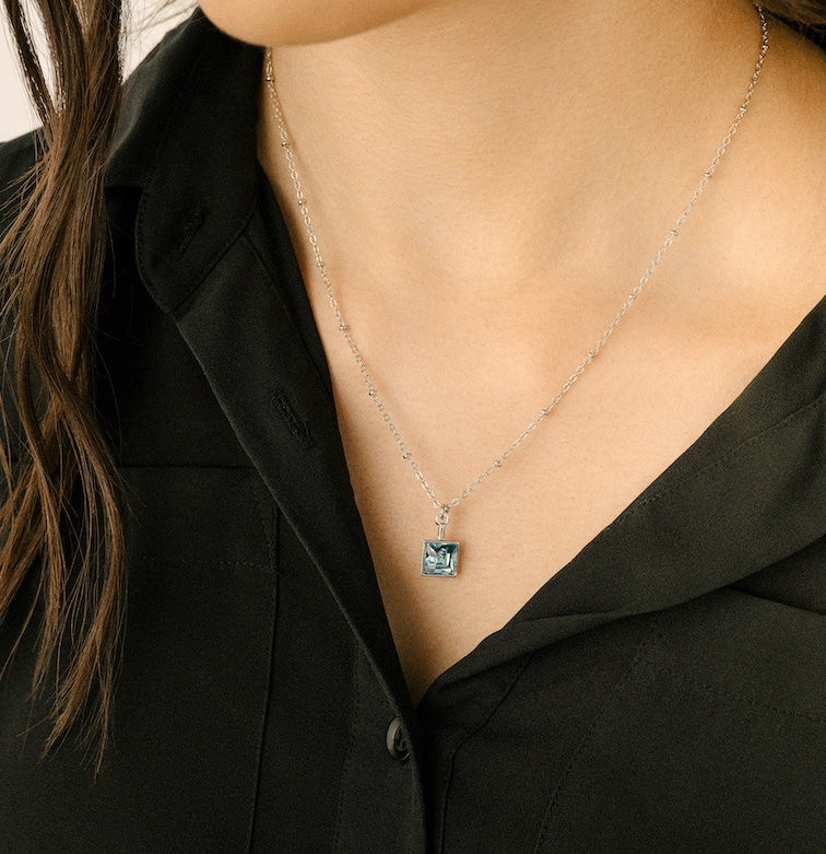 Square Crystal Dainty Pendant Necklace