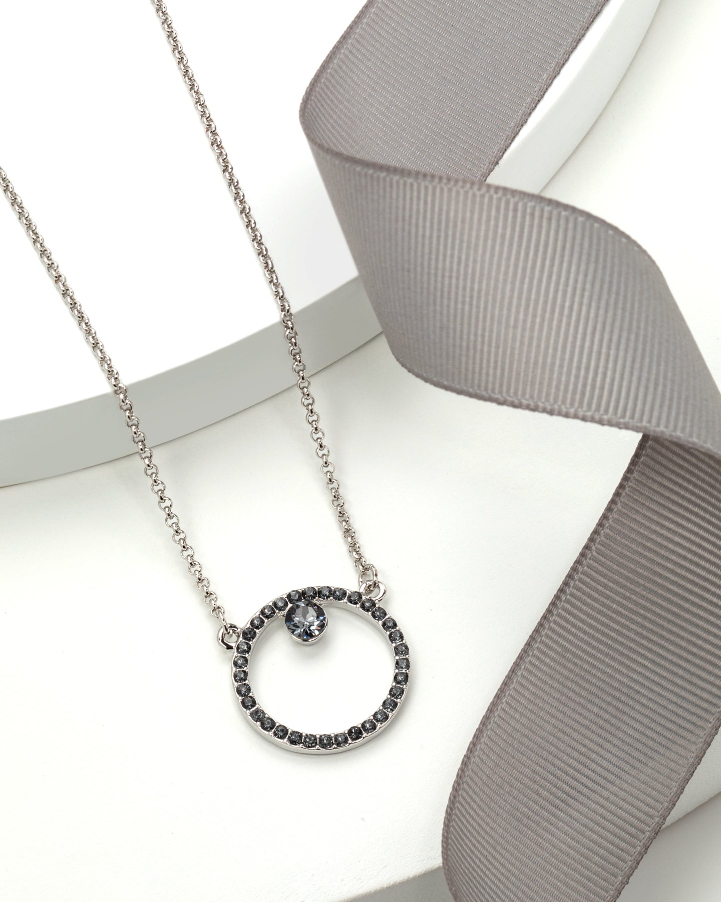 Open Circle Crystal Pave Pendant Necklace