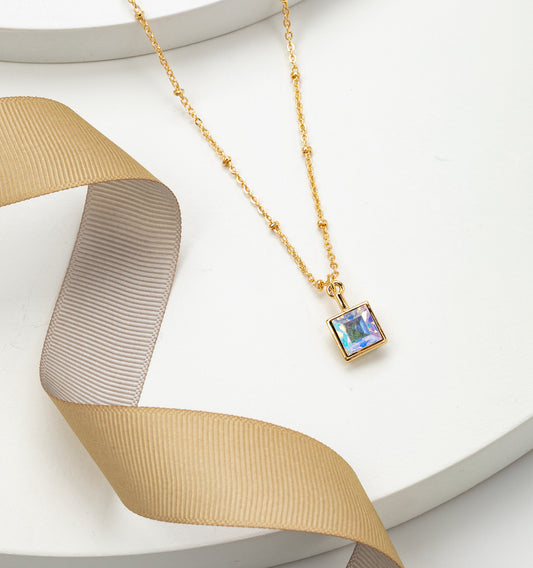 Square Crystal Dainty Pendant Necklace