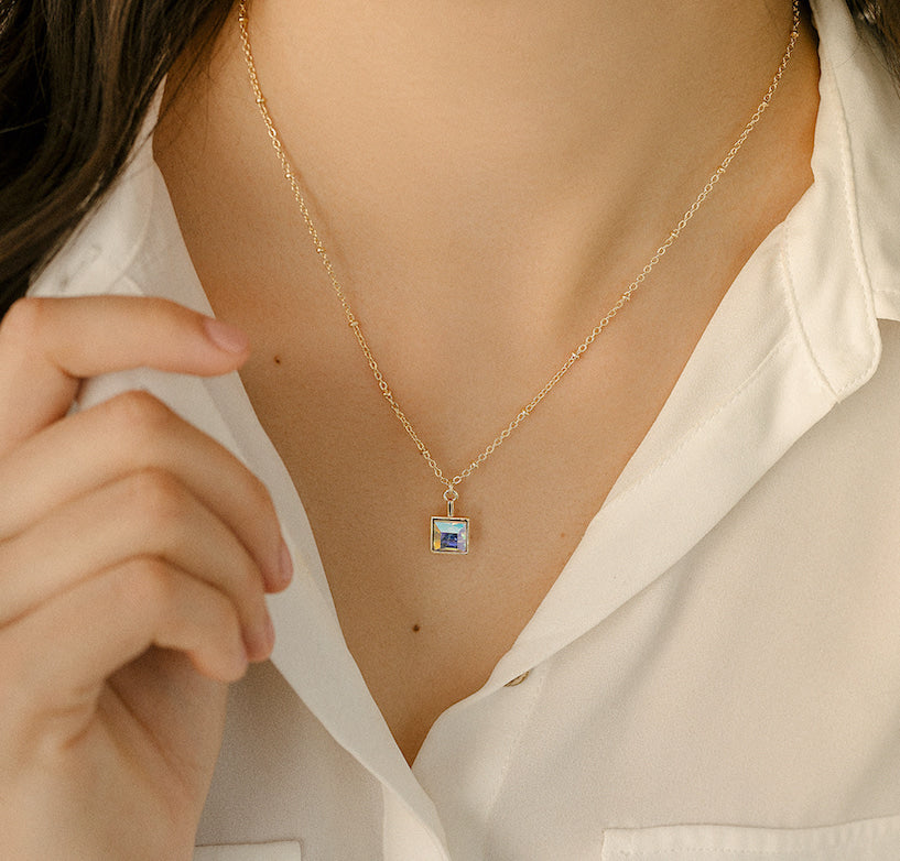 Square Crystal Dainty Pendant Necklace