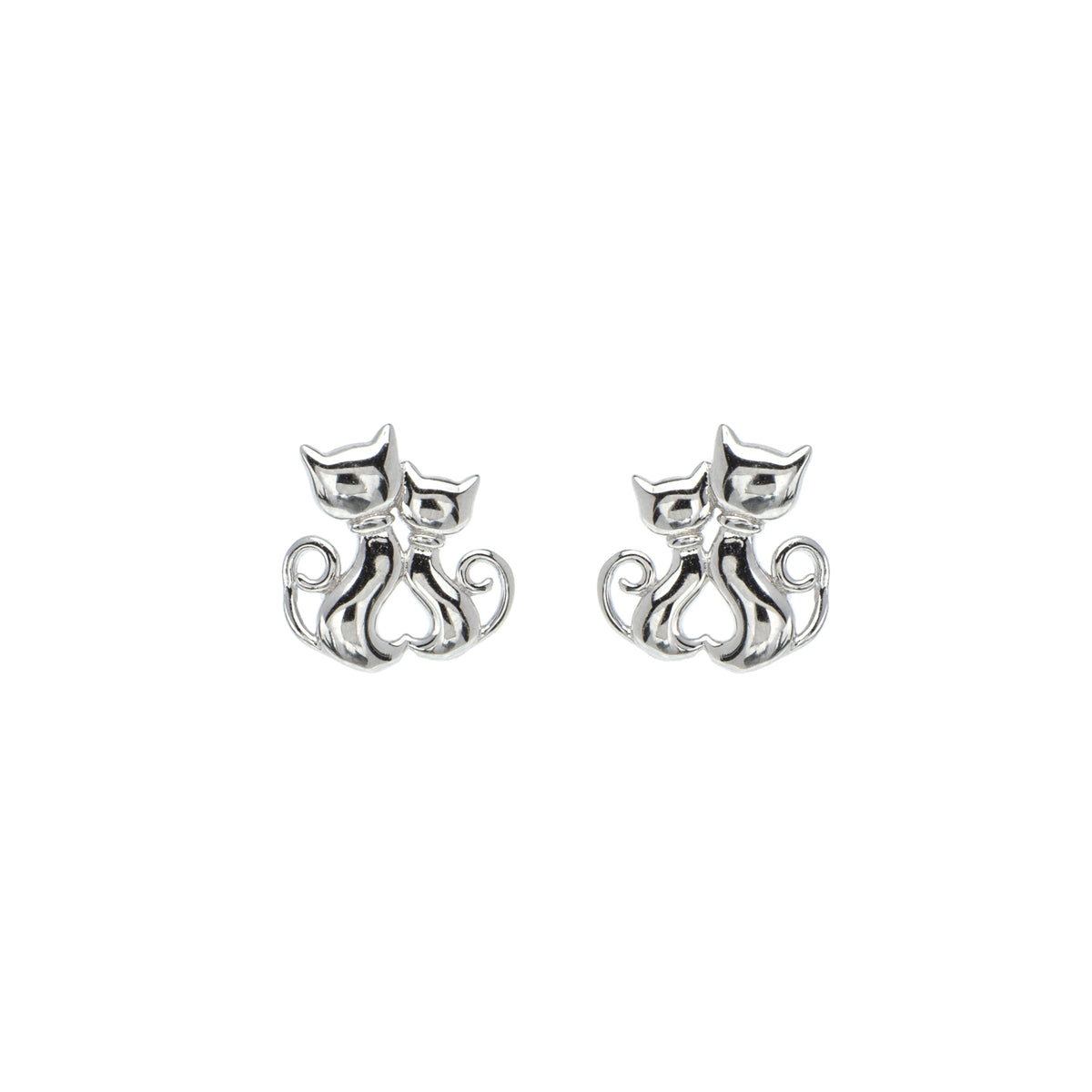 Silver-tone cat stud earrings with curled tails