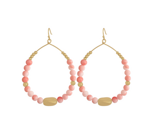 Goldtone & Pink Beaded Hoop Earrings