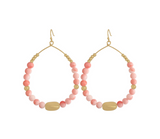Goldtone & Pink Beaded Hoop Earrings