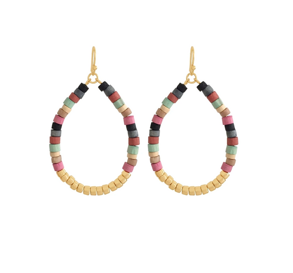 Goldtone & Multi Colored Beaded Oval Drop Earrings