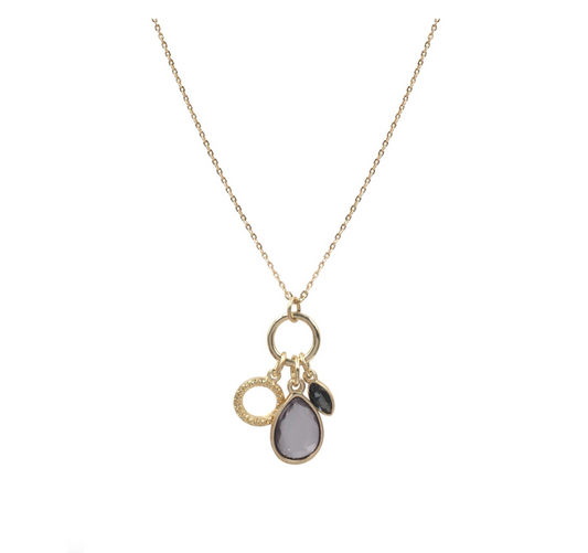 Goldtone Grey Crystal Clustered Pendant Necklace