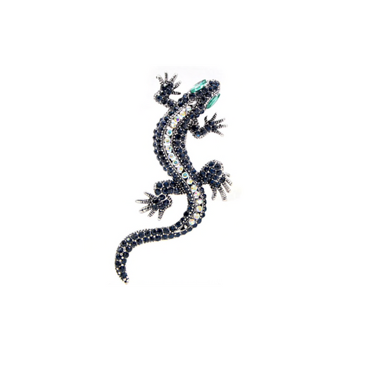 Black Clear Crystal Lizard Brooch