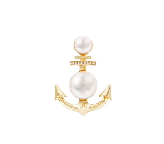 Goldtone Imitation Pearl Anchor Brooch