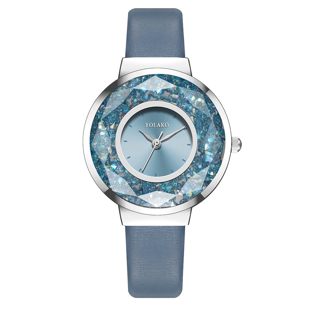 Geometric Loose Iridescent Crystal Faux-leather Strap Watch