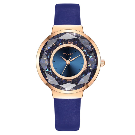 Geometric Loose Iridescent Crystal Faux-leather Strap Watch