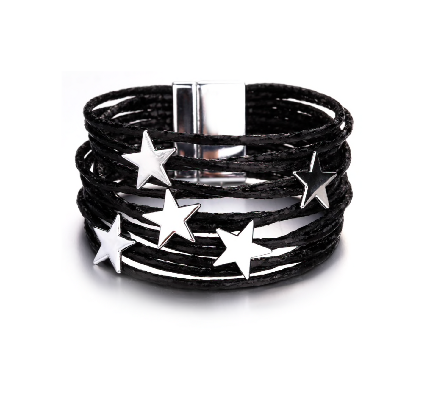 Black Faux Leather Stars Bracelet