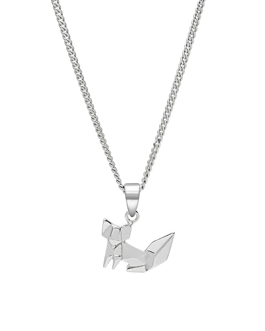 Sterling Silver Origami Fox Pendant Necklace