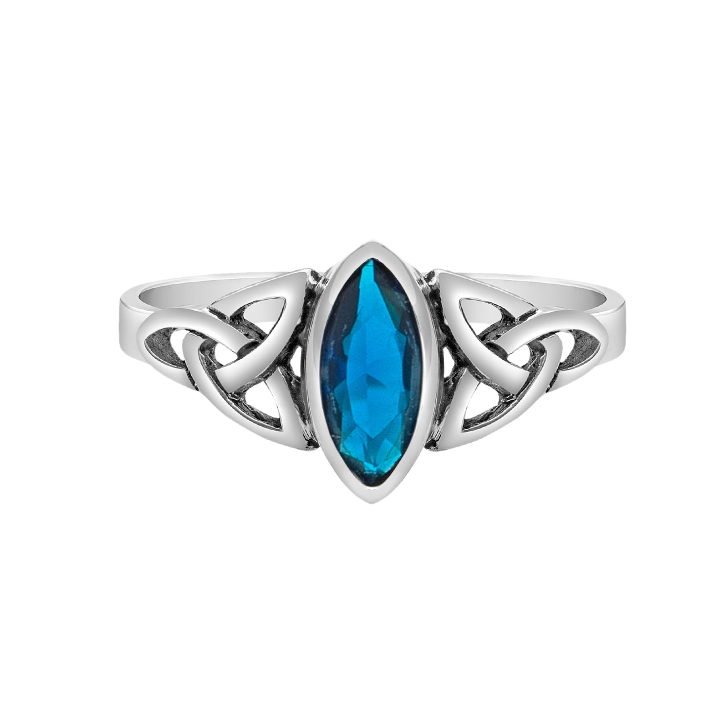 Blue Cubic Zirconia & Sterling Silver Celtic-Style Marquise Ring