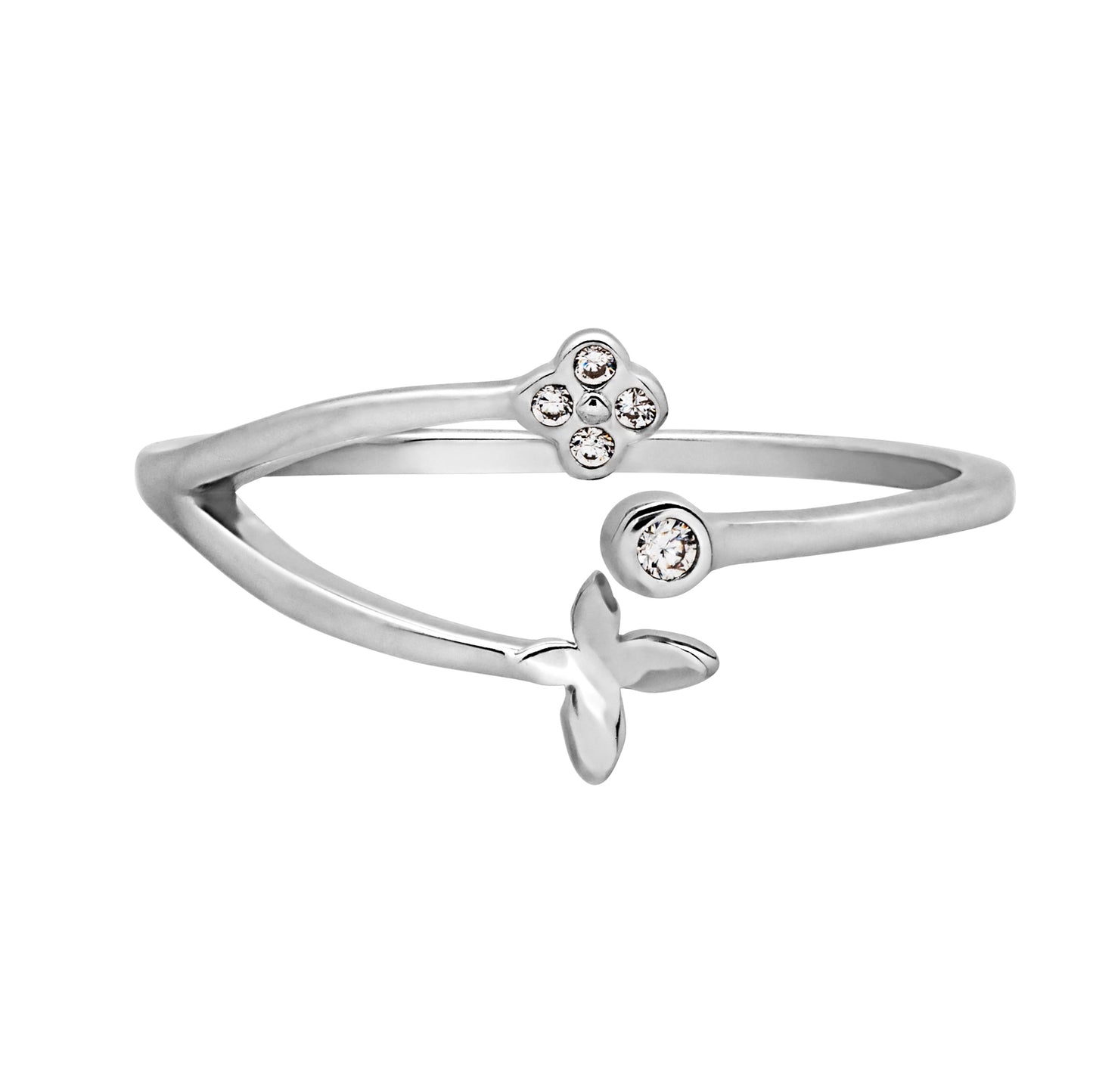 Cubic Zirconia & Sterling Silver Butterfly Branch Bypass Ring