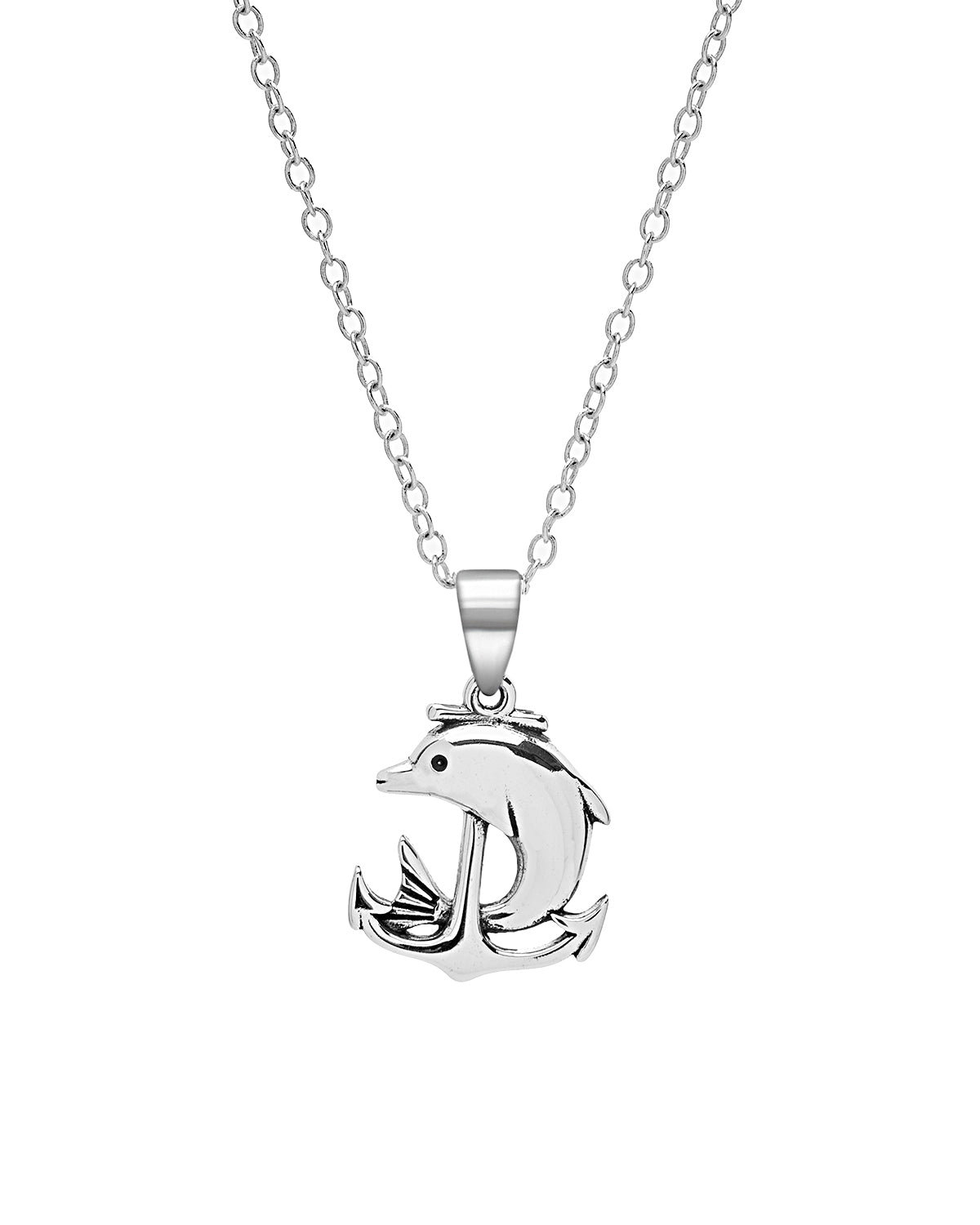 Sterling Silver Dolphin-Anchor Pendant Necklace