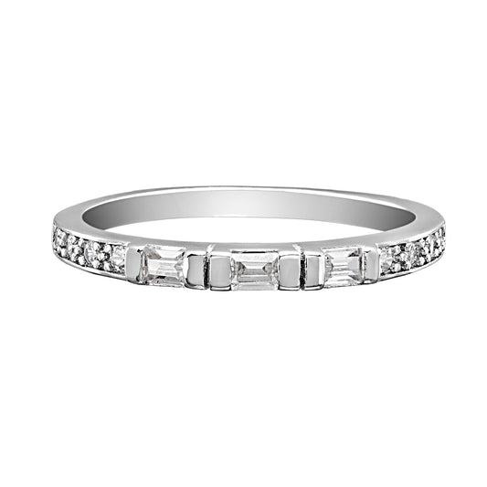 Cubic Zirconia & Sterling Silver Triple Baguette Band Ring