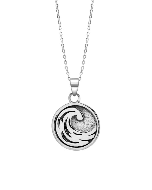 Sterling Silver Oxidized Wave Pendant Necklace