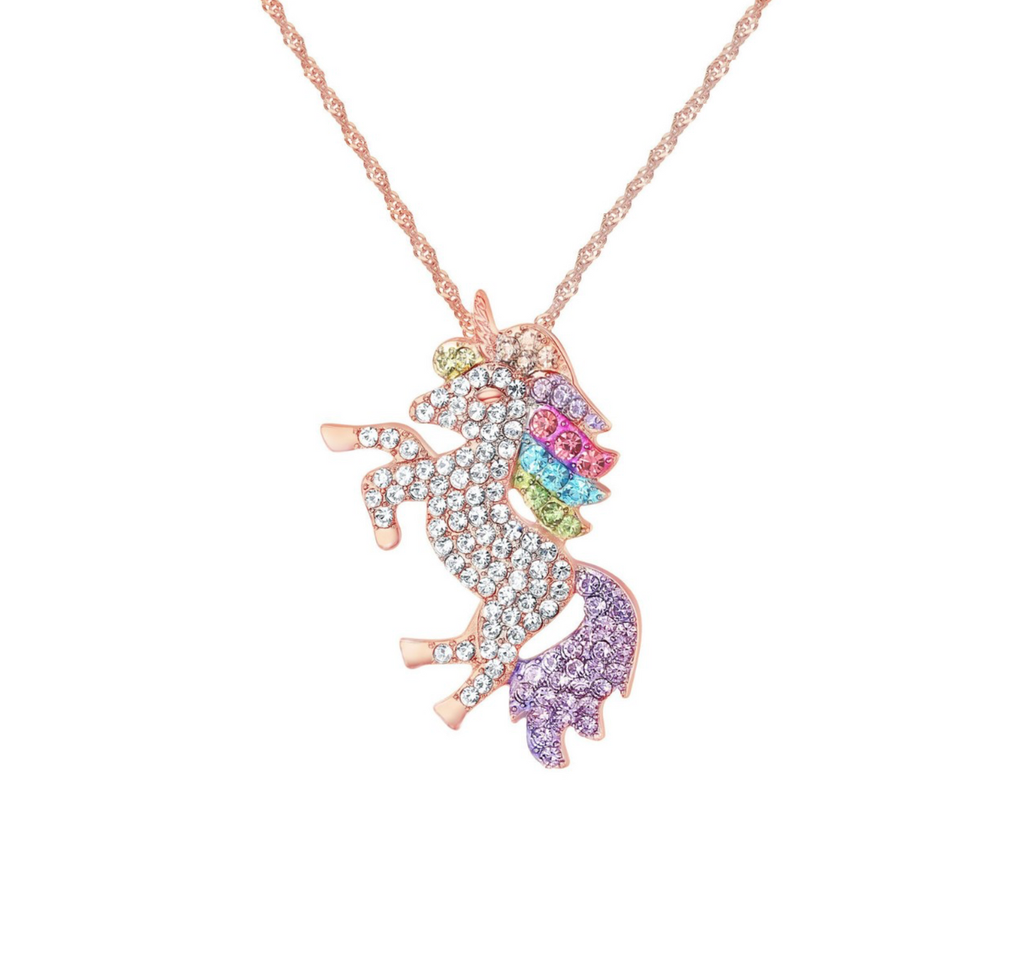 Multi Colored Crystal Unicorn Pave Pendant Necklace