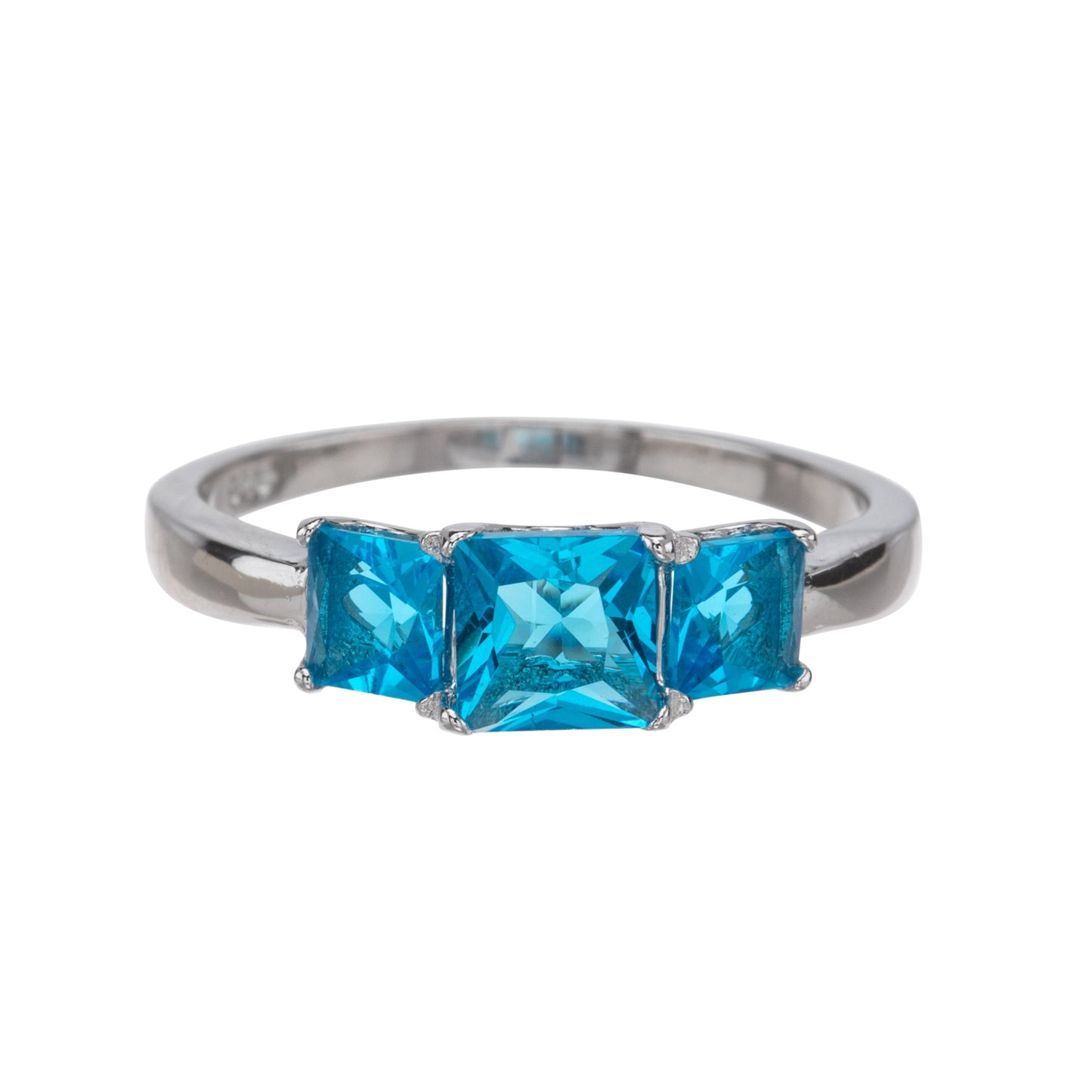 Sterling Silver Triple Aqua Blue Cubic Zirconia Ring