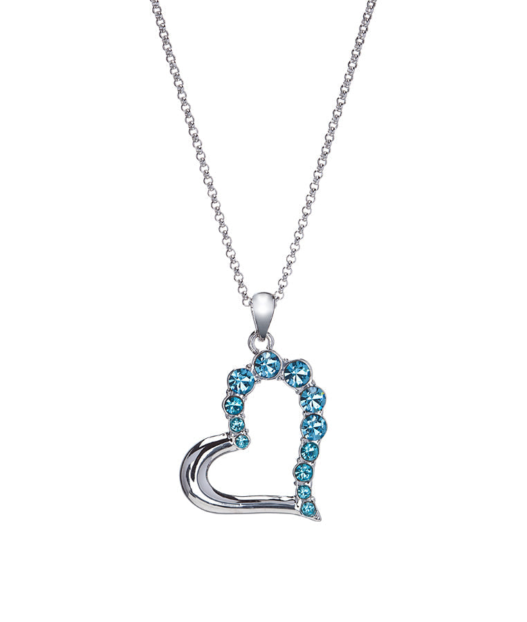 Multi Colored Swarovski Crystal Open Heart Pendant Necklace