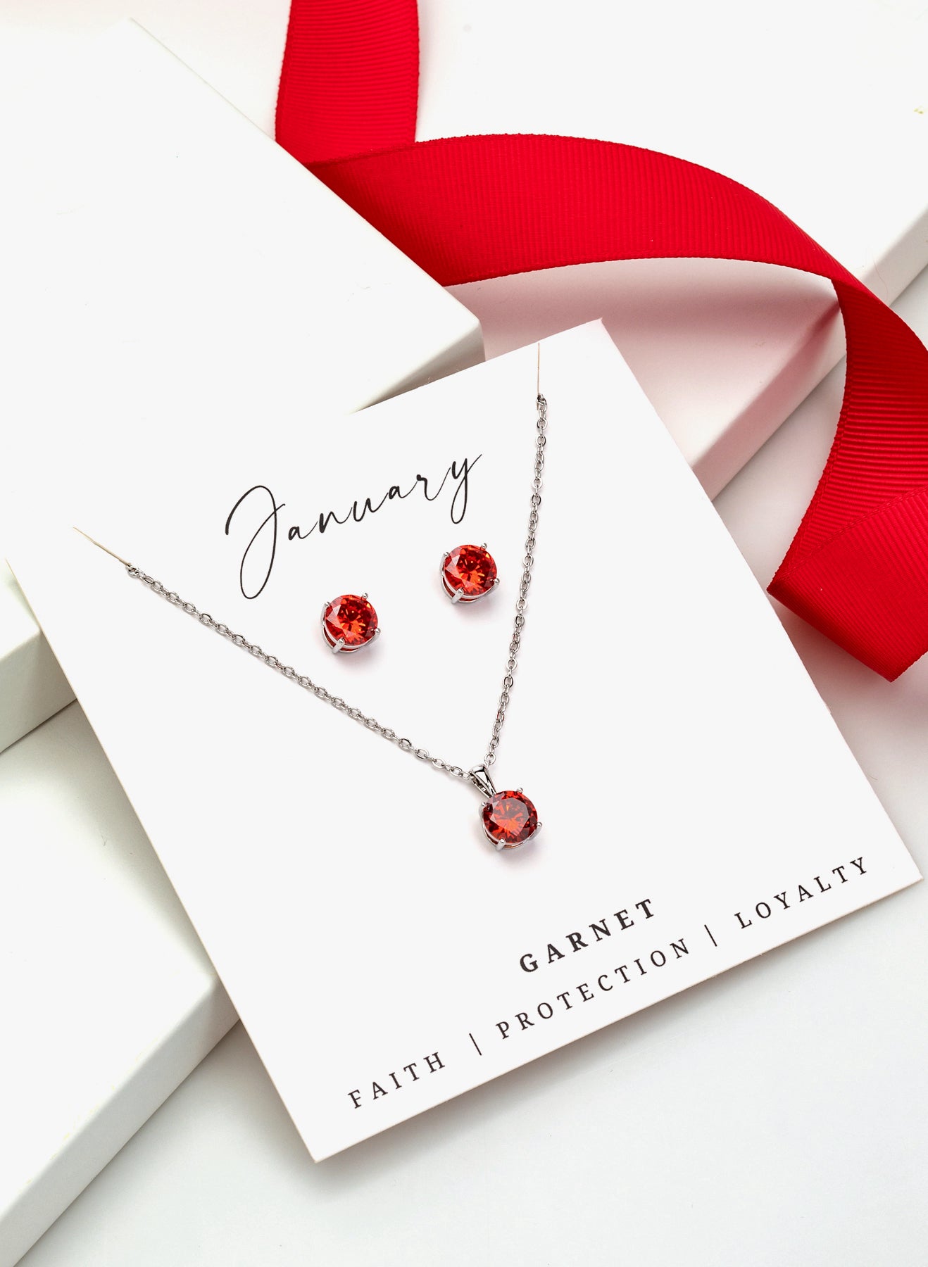 CZ Birthstone Stud Earring & Circular Pendant Set