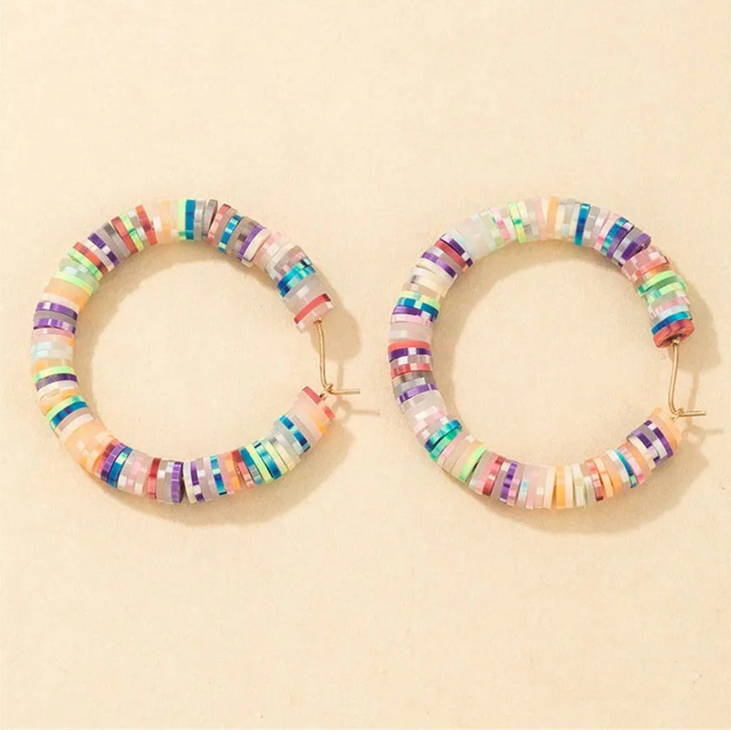 Multi Colored Beaded Hoop Earrings