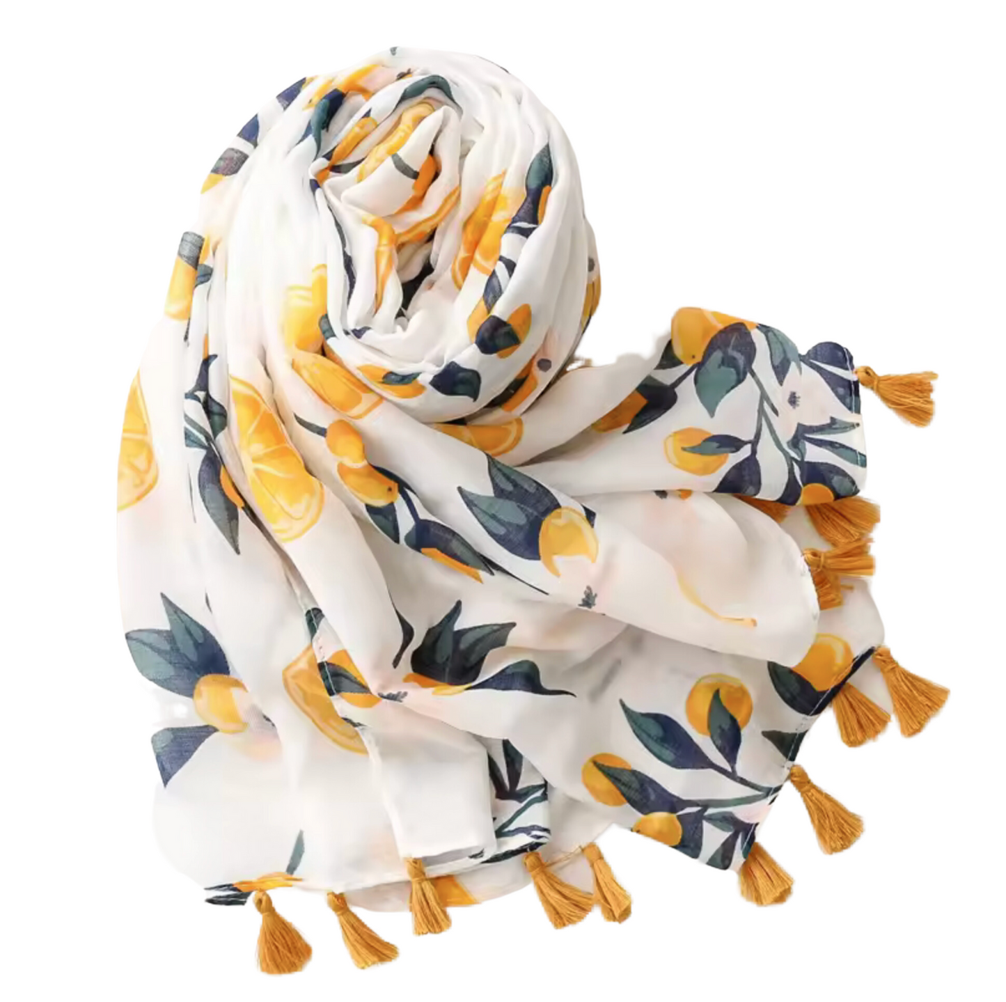 Lemon Print Scarf with Tassels