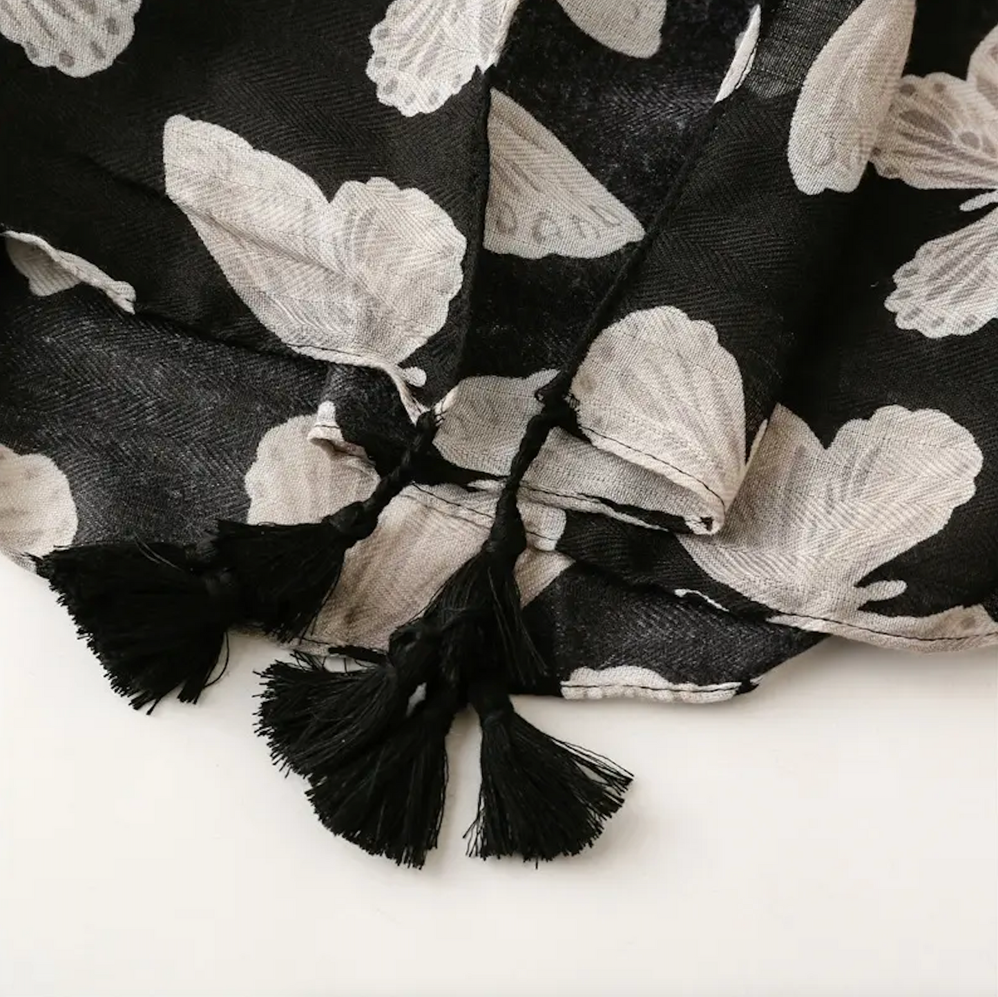 Chic Black Butterfly Scarf with Tassels