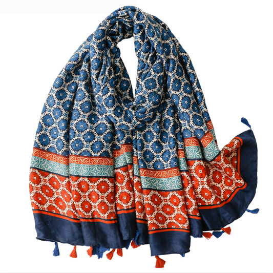 Circle Link Block Scarf with Tassels