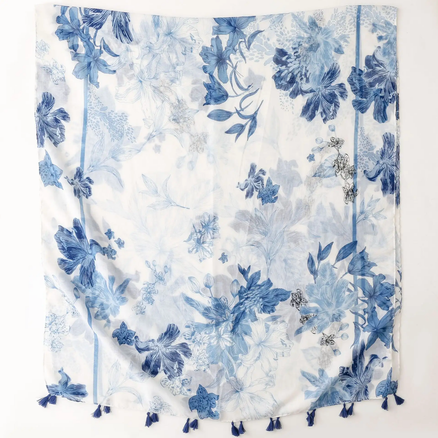 Blue And White Tropical Flower Scarf