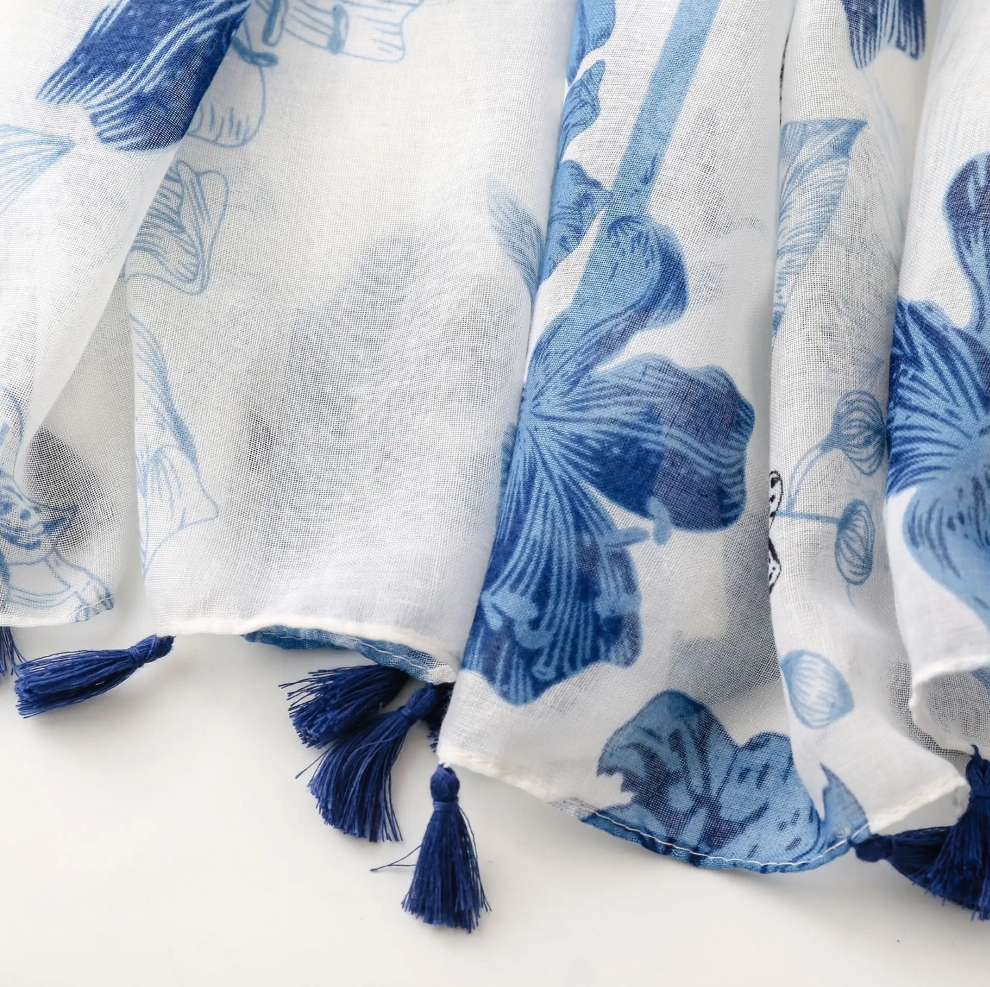 Blue And White Tropical Flower Scarf