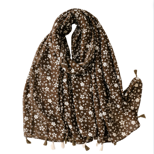 Brown Dainty Flower Scarf