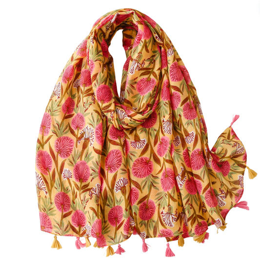 Yellow And Pink Spray Flower Scarf