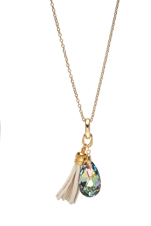 2-in-1 Tassel Teardrop Crystal Long Necklace