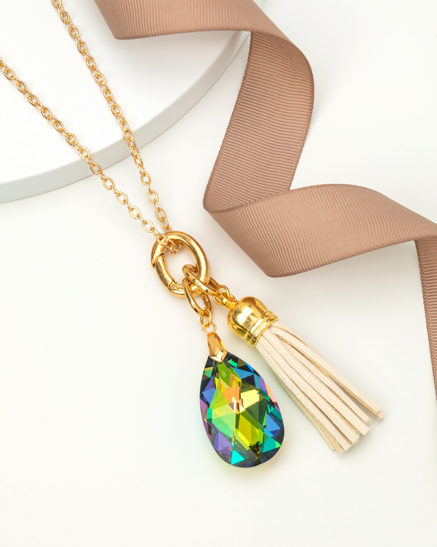 2-in-1 Tassel Teardrop Crystal Long Necklace