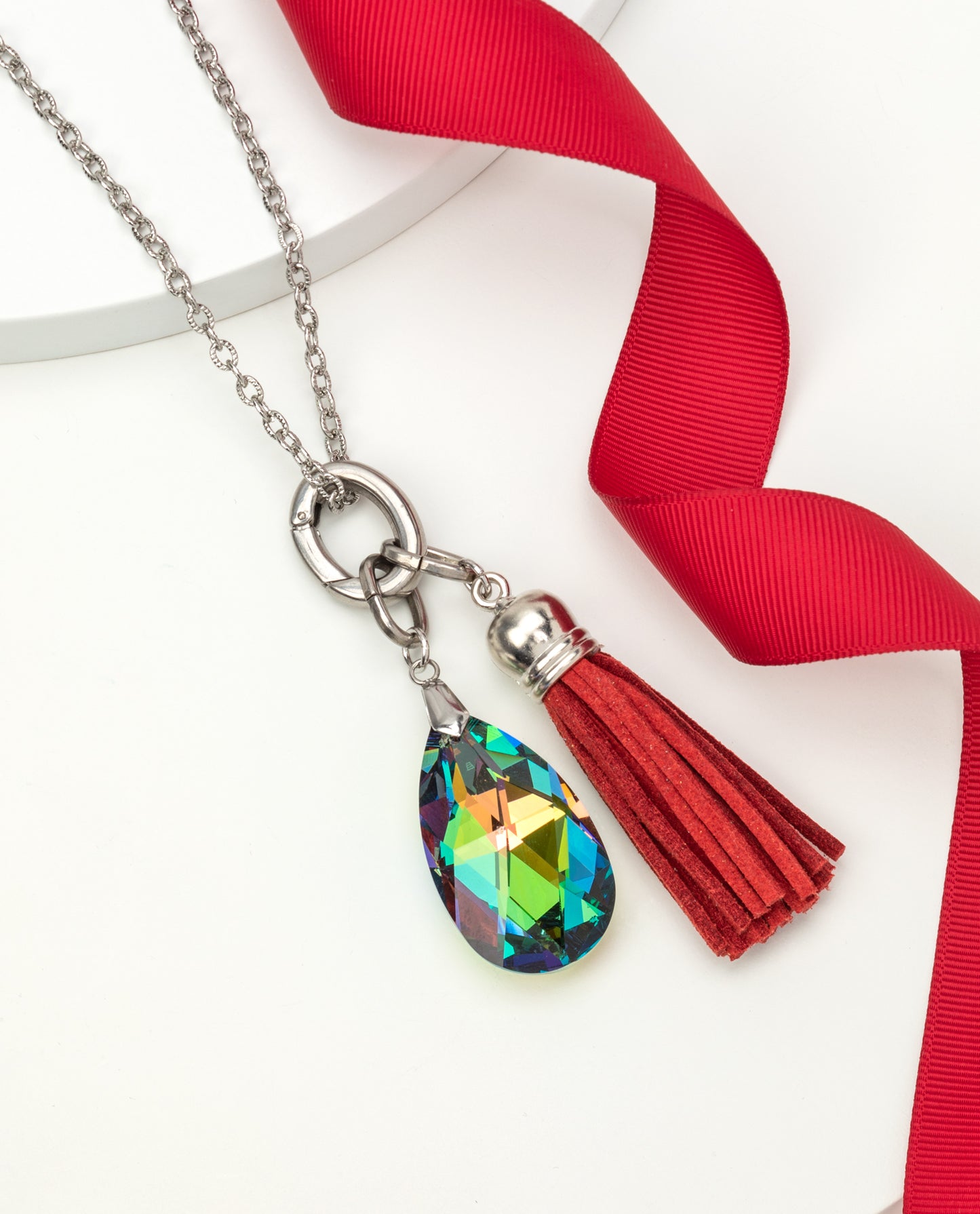 2-in-1 Tassel Teardrop Crystal Long Necklace