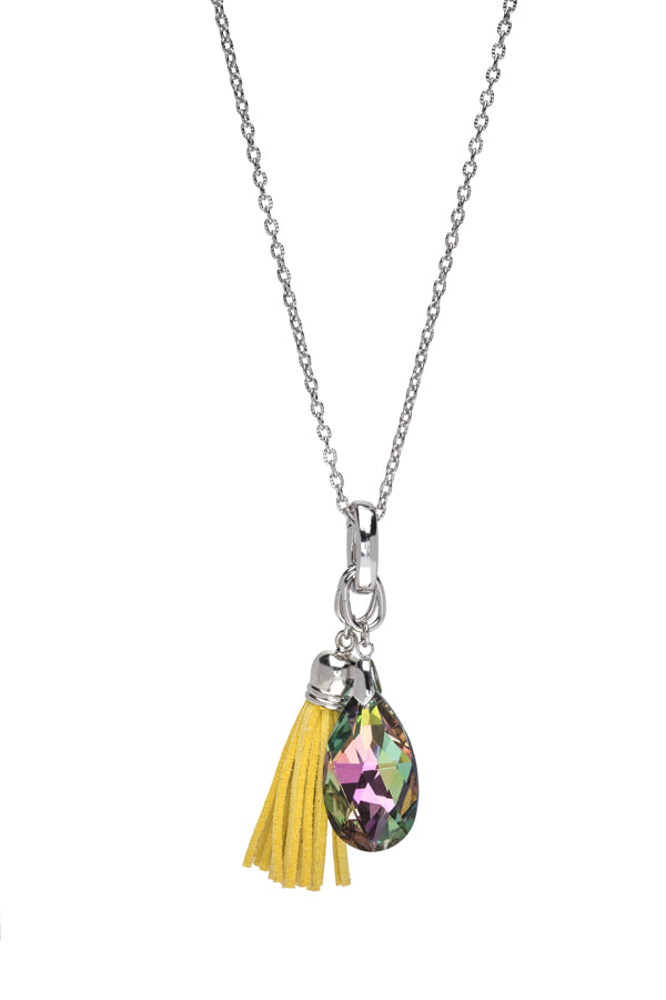 2-in-1 Tassel Teardrop Crystal Long Necklace