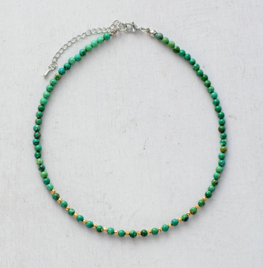 Silvertone Emerald Green Howlite Round Beaded Necklace