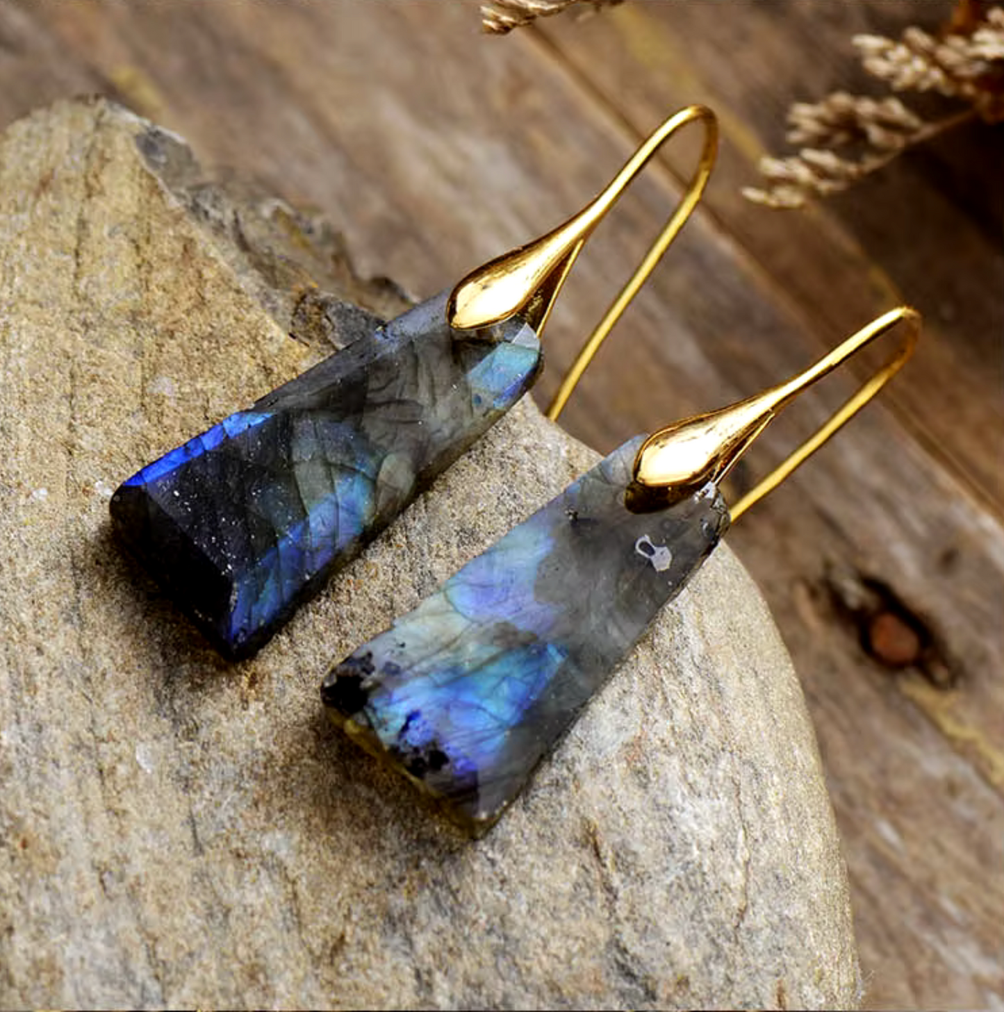 Goldtone Labradorite Geometric Drop Earrings