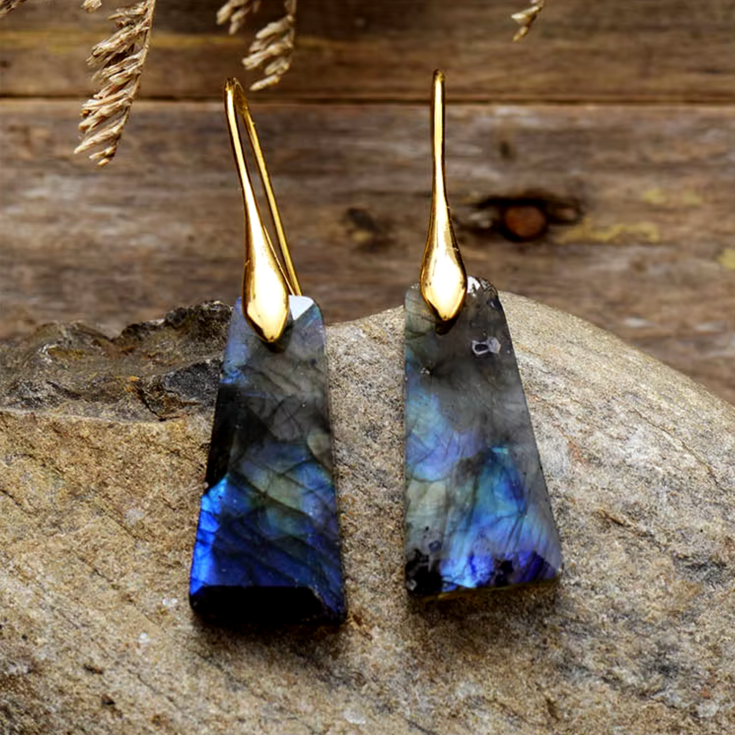 Goldtone Labradorite Geometric Drop Earrings