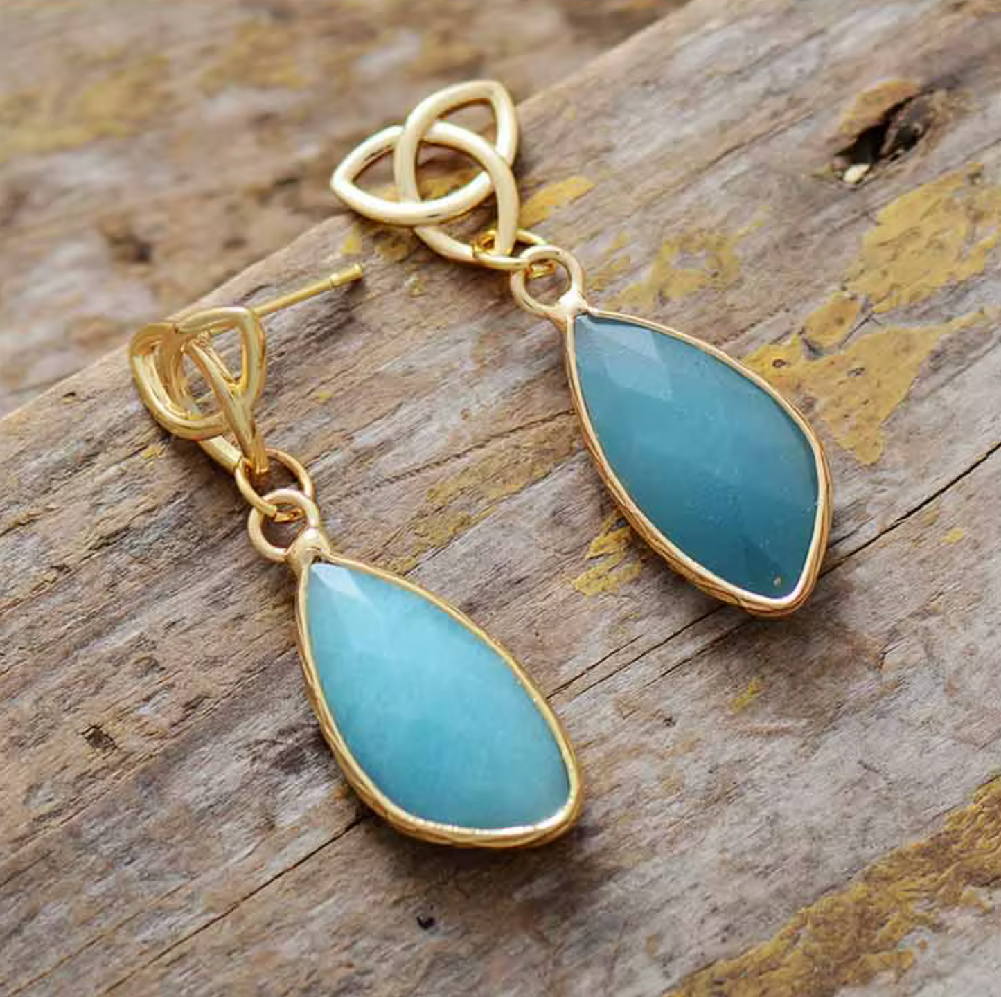 Natural Goldtone Amazonite Earrings