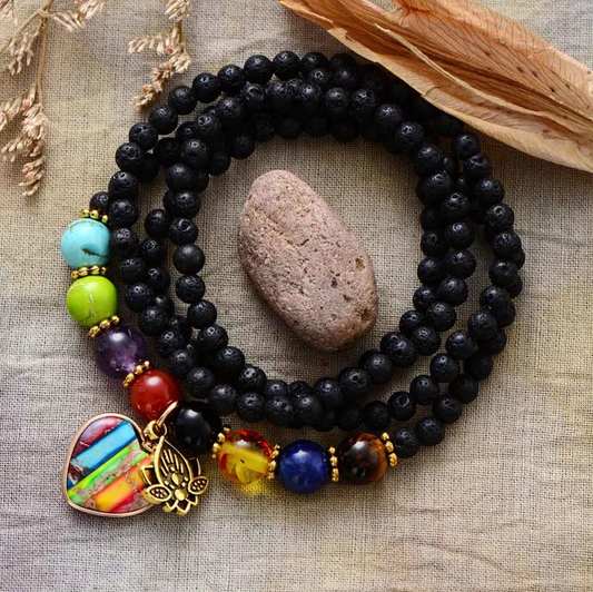 Black Howlite & Multi Colored Chakra Gemstone Wrap Bracelet