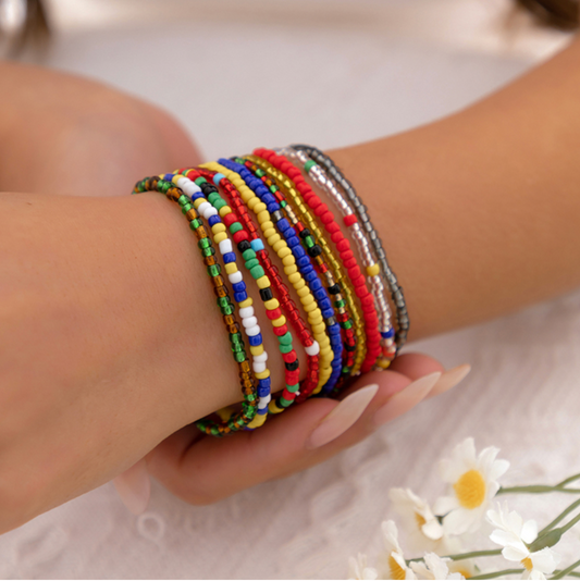 Multi Coloured Beaded Bracelet Set