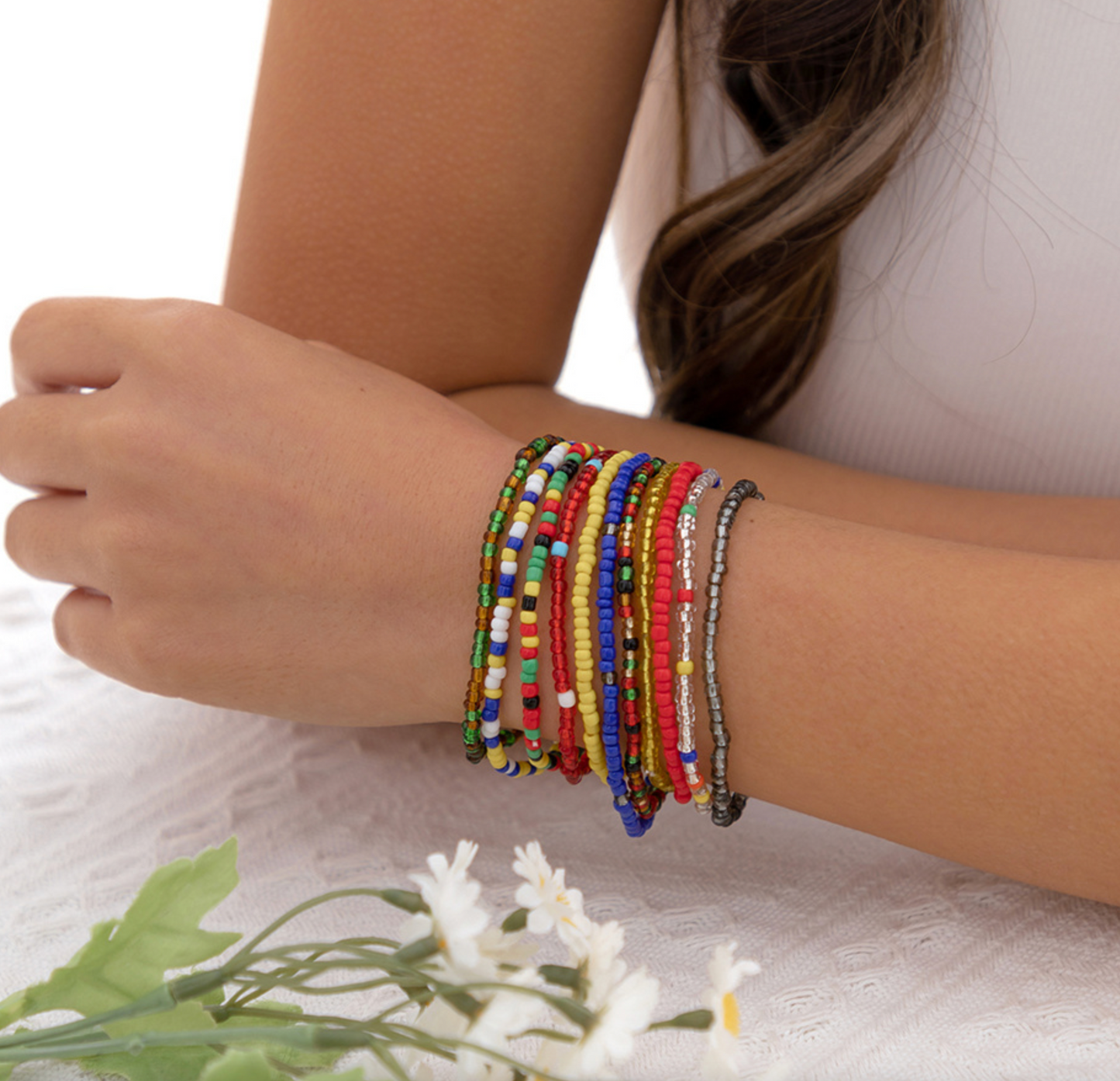 Multi Coloured Beaded Bracelet Set