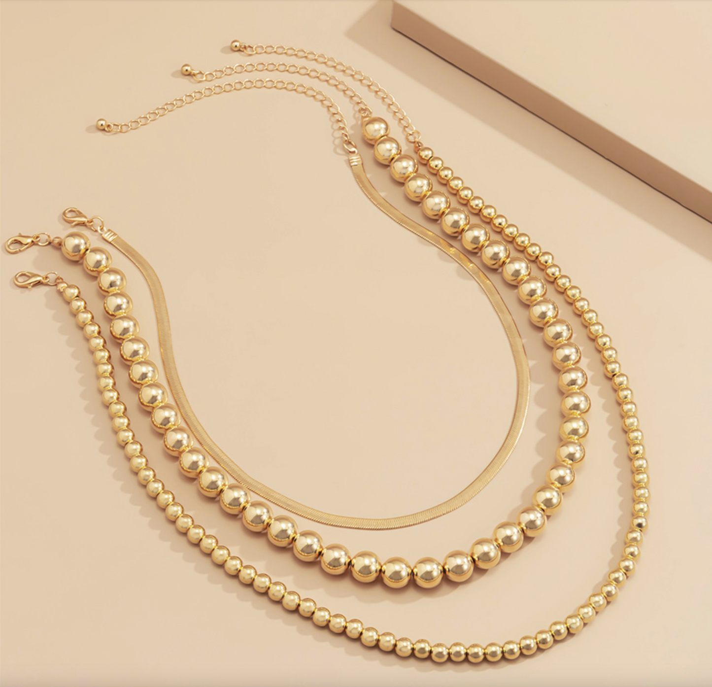 Goldtone Chain & Ball Layered Necklace