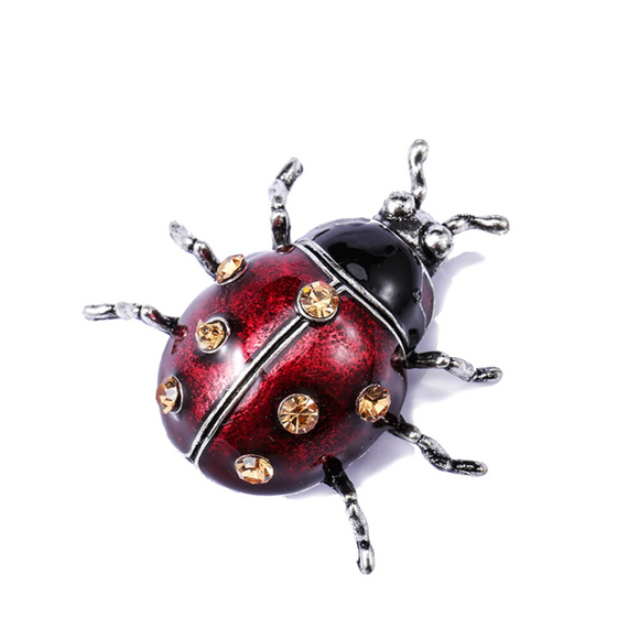 Black & Red Ladybug Crystal Brooch