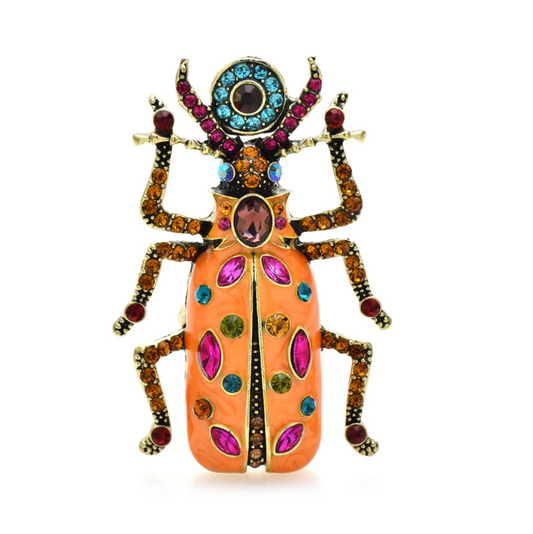 Multi Colored Crystal Beetle Brooch