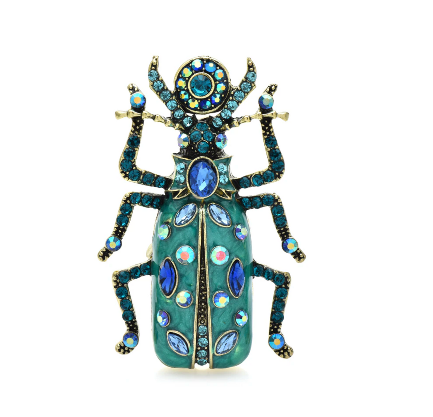 Multi Colored Crystal Beetle Brooch