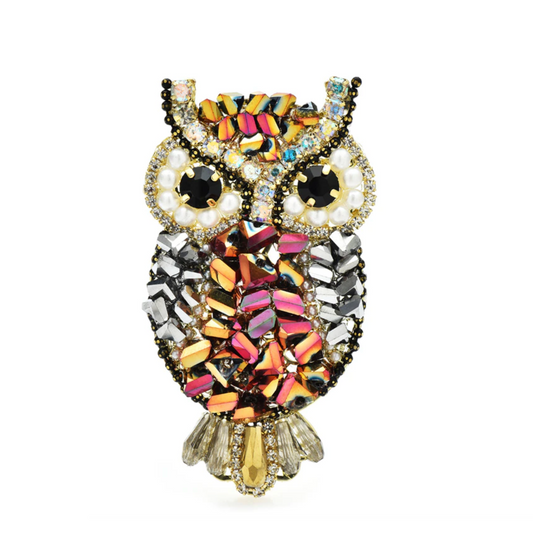 Multi Coloured Crystal Owl Brooch