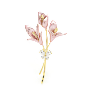 Goldtone & Metallic Pink Flower Stem Brooch
