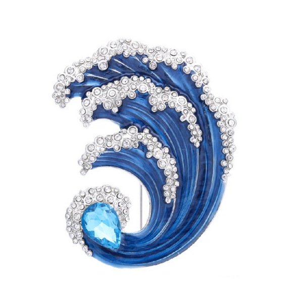 Blue Wave & Teardrop Crystal Brooch
